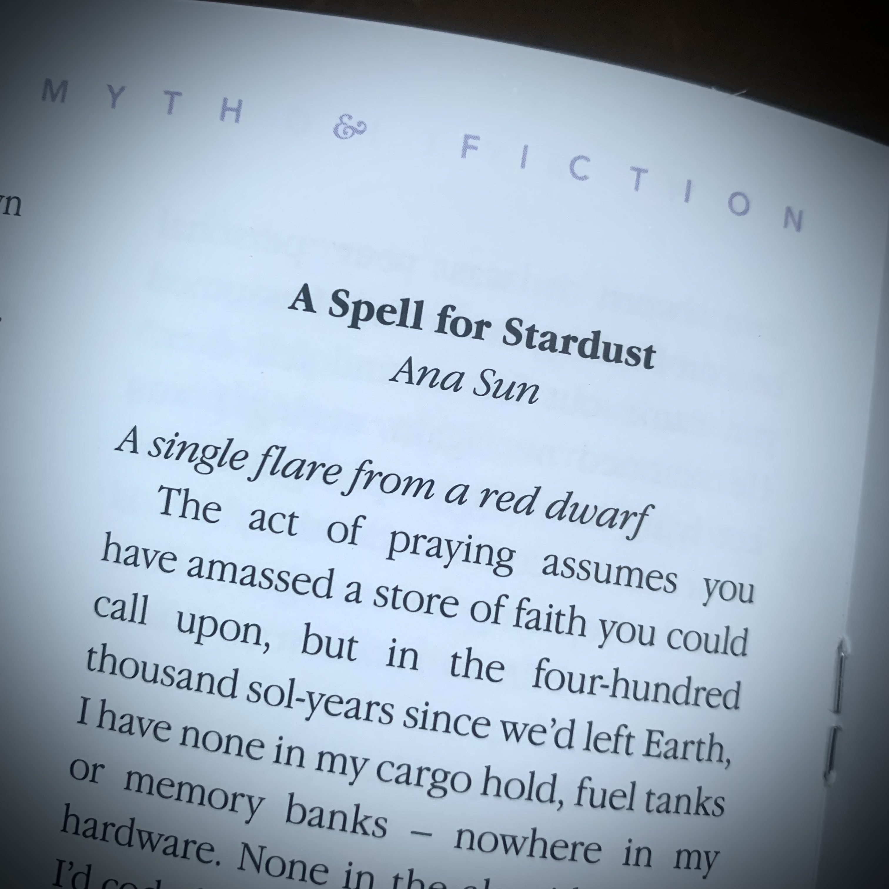Printed text of the opening of 'A Spell for Stardust' 